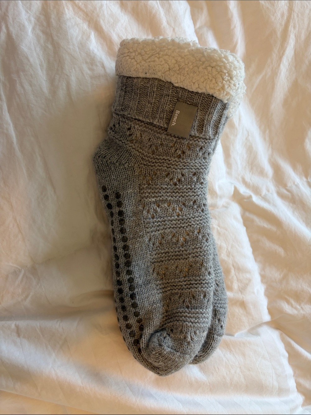 Bench Gray Knit Sherpa-Interior Gripper Socks